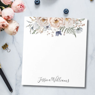 Bloco De Notas Aquarela Floral Personalizada Bege Azul Bonito