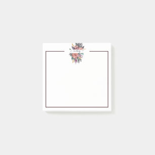 Bloco De Notas Aquarela floral personalizada rosa e roxa 