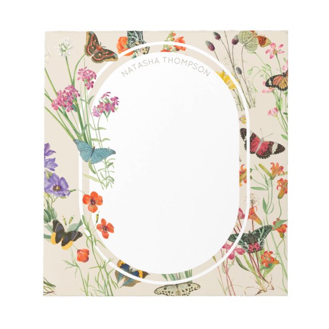 Bloco De Notas Aquarela Flores e Borboletas Jardim Floral (Frente)