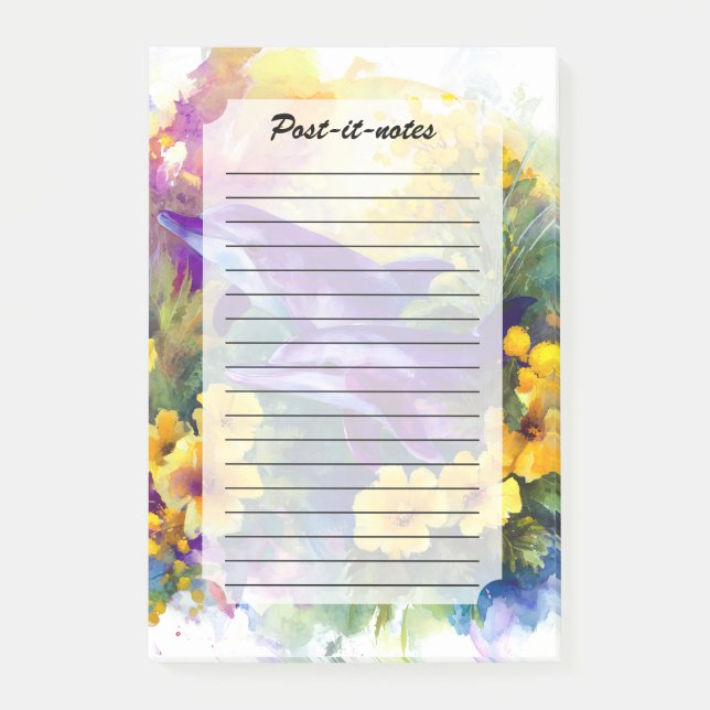 Bloco De Notas Aquarela Golfinhos Flores Tropicais Oceano (Frente)