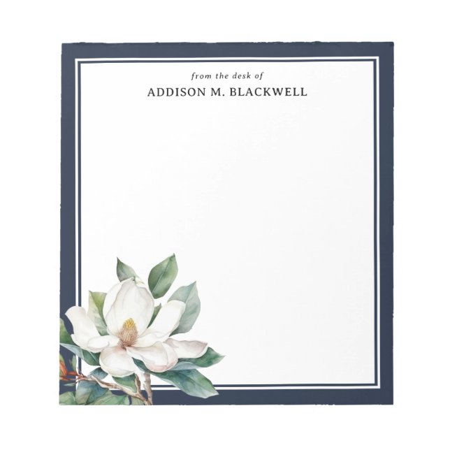 Bloco De Notas Aquarela Magnolia Marinho Azul Da Mesa De (Frente)