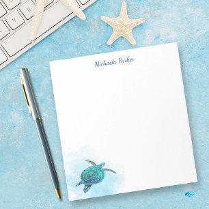 Bloco De Notas Aquarela Marítima Turtle Personalizada Oceânica