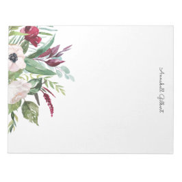 Bloco De Notas Aquarela Moderna Flora Bege Burgundy Verde