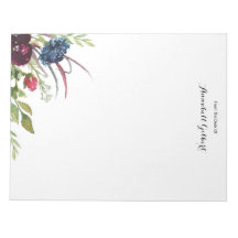 Aquarela Moderna Floral Verde Burgundy Azul