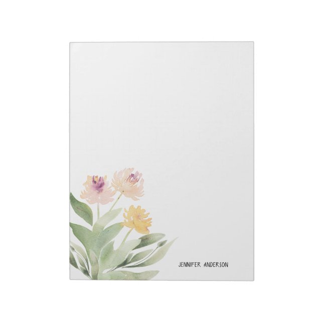Bloco De Notas Aquarela Moderna Springtime Verde Floral (Invertido)