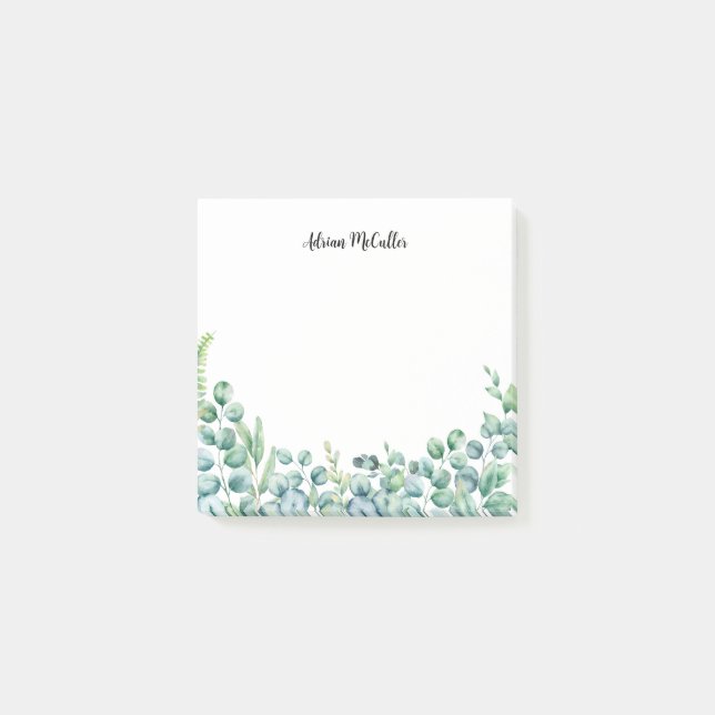 Bloco De Notas Aquarela Na moda Greenery (Frente)