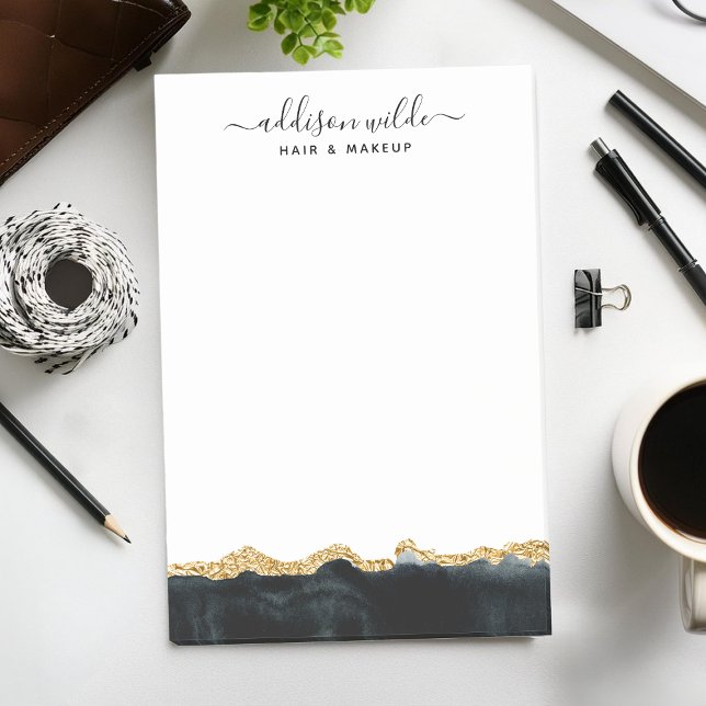 Bloco De Notas Aquarela Personalizada Preto e Dourado (Criador carregado)