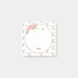 Bloco De Notas Aquarela Rosas Pink Elegantes com Borboletas