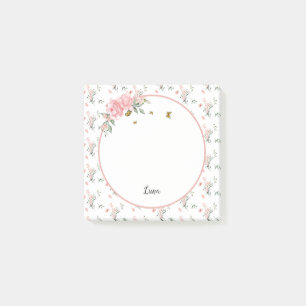 Bloco De Notas Aquarela Rosas Pink Elegantes com Borboletas