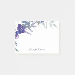 Bloco De Notas Aquarela roxa floral personalizada
