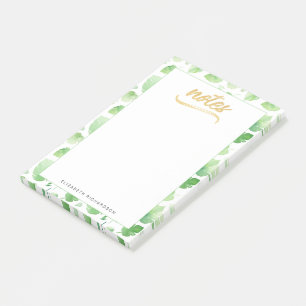 Bloco De Notas Aquarela Tropical Deixa Dourada folha verde