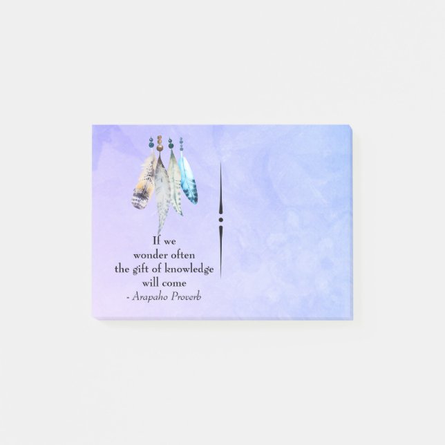 Bloco De Notas Arapaho Proverbo Americano Nativo com Penas (Frente)