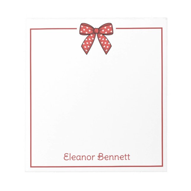 Bloco De Notas Arco de Coração Vermelho e Branco Personalizado (Frente)