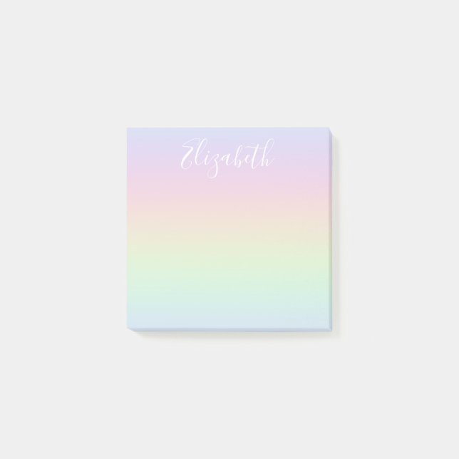 Bloco De Notas Arco-íris Pastel Ombré Branco Caligrafia (Frente)