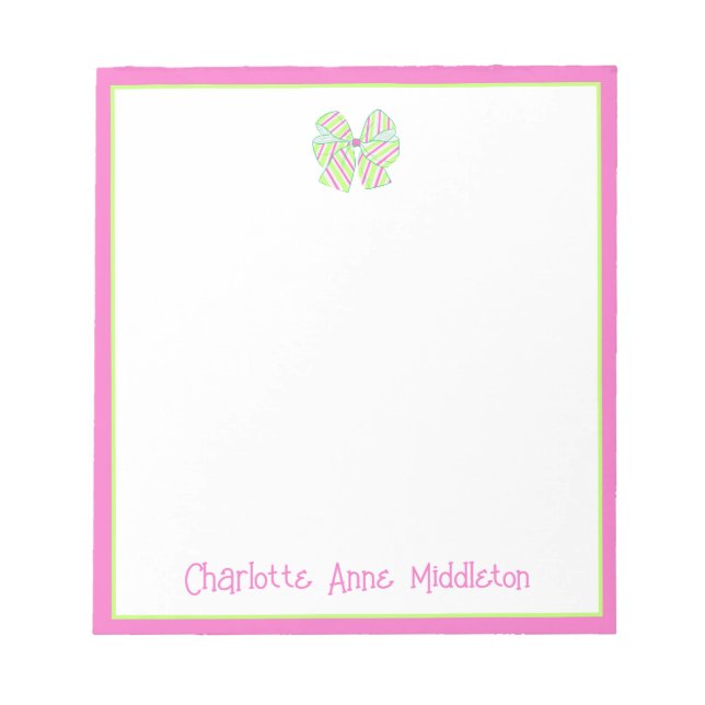 Bloco De Notas Arco Preppy Pink e Green Stripe Personalizado (Frente)