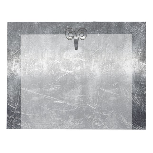 Bloco De Notas Aries Símbolo Zodiac no Estilo de Aço Prateado (Frente)