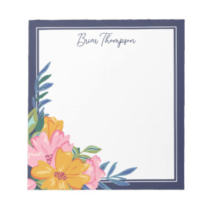 Bloco De Notas Arranjo Floral Moderno em Rosa e Amarelo