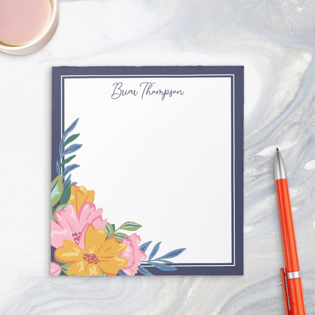 Bloco De Notas Arranjo Floral Moderno Rosa e Amarelo (Criador carregado)