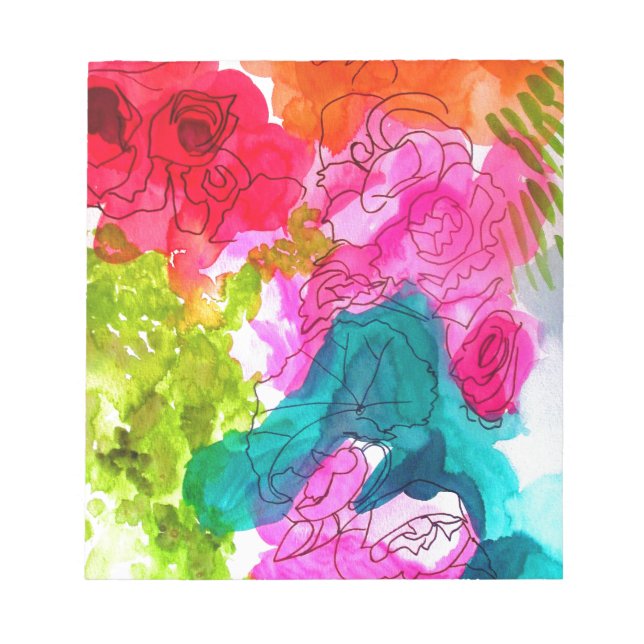 Bloco De Notas Arte abstrata em aquarela de flores da primavera (Frente)