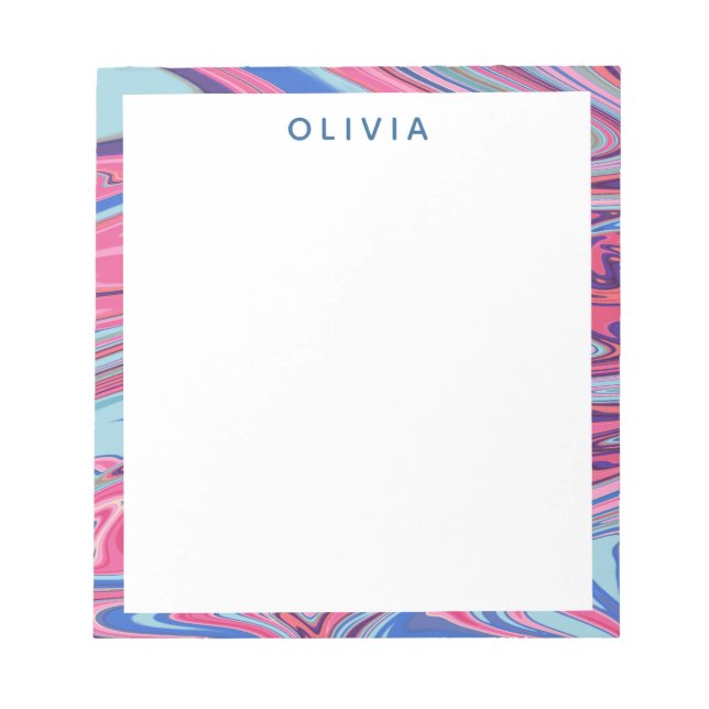 Bloco De Notas Arte abstrato Marmoreada em Azul e Rosa (Frente)