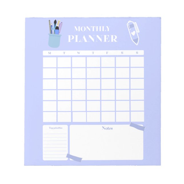 Bloco De Notas Arte de Layout de Planejador Mensal Lavanda (Frente)