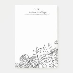 Bloco De Notas Arte de Linha Floral Botânica de Cravo