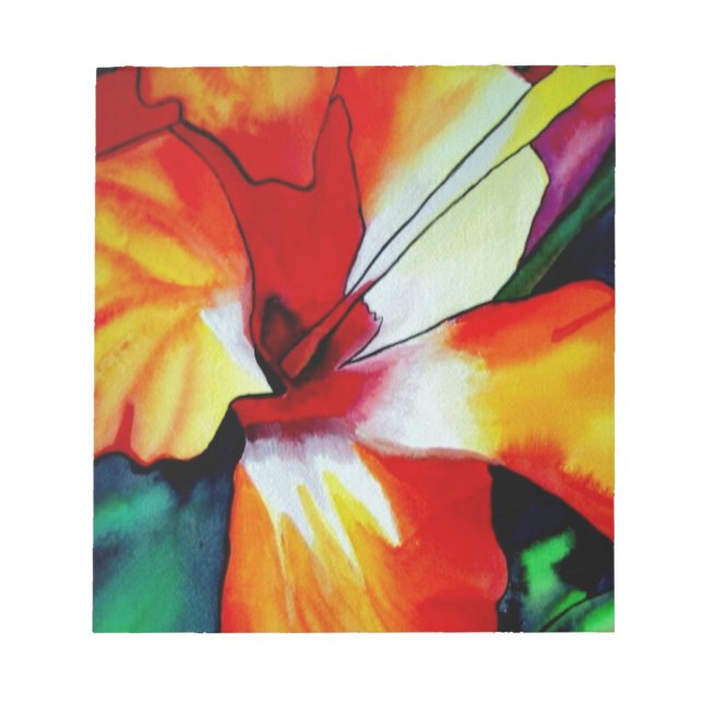 Bloco De Notas Arte em aquarela de flor tropical Hibisco laranja (Frente)