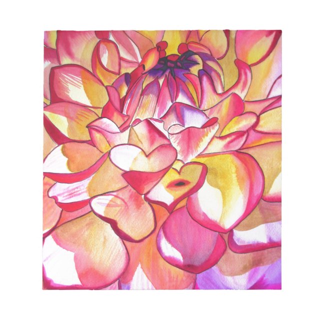 Bloco De Notas Arte fina em aquarela de flor de Dália Rosa (Frente)