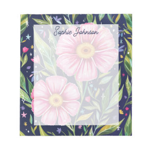Bloco De Notas Arte Floral Aquarela Rosa Bonito Personalizado