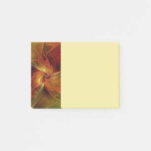 Bloco De Notas Arte floral fractal abstrata em vermelho laranja m