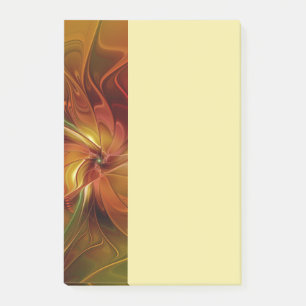 Bloco De Notas Arte Floral Fractal Abstrata Vermelho Laranja Marr