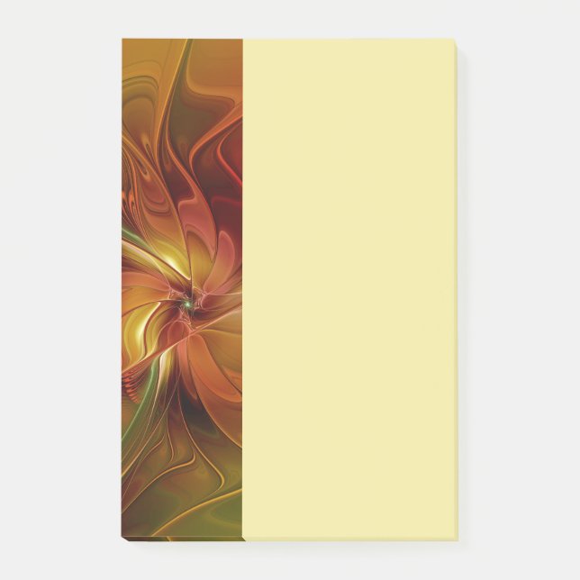 Bloco De Notas Arte Floral Fractal Abstrata Vermelho Laranja Marr (Frente)