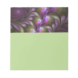 Bloco De Notas Arte Fractal Abstrata Colorida Violeta Roxo Caqui