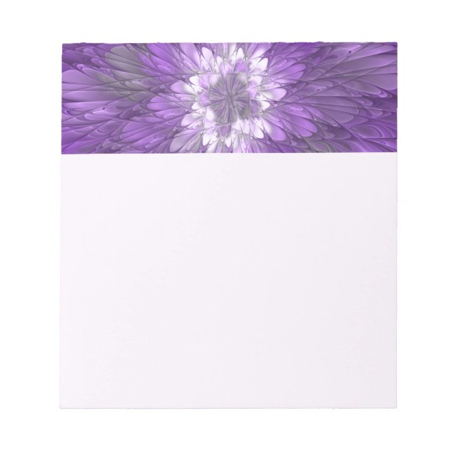 Bloco De Notas Arte fractal abstrata de flor roxa psicodélica (Frente)