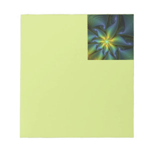 Bloco De Notas Arte fractal abstrata dourada azul verde brilhante