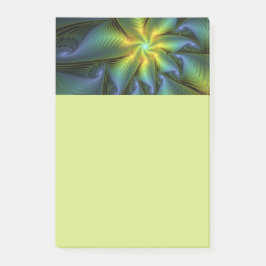 Bloco De Notas Arte fractal abstrata dourada azul-verde brilhante