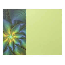 Bloco De Notas Arte fractal abstrata dourada azul-verde brilhante