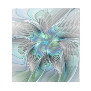 Bloco De Notas Arte fractal de fantasia de borboleta azul verde a
