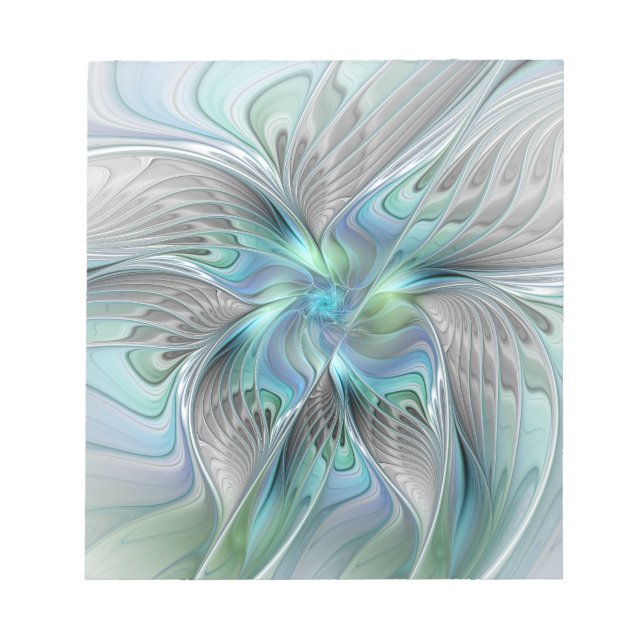 Bloco De Notas Arte fractal de fantasia de borboleta azul verde a (Frente)