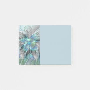 Bloco De Notas Arte fractal de fantasia de borboleta azul verde a