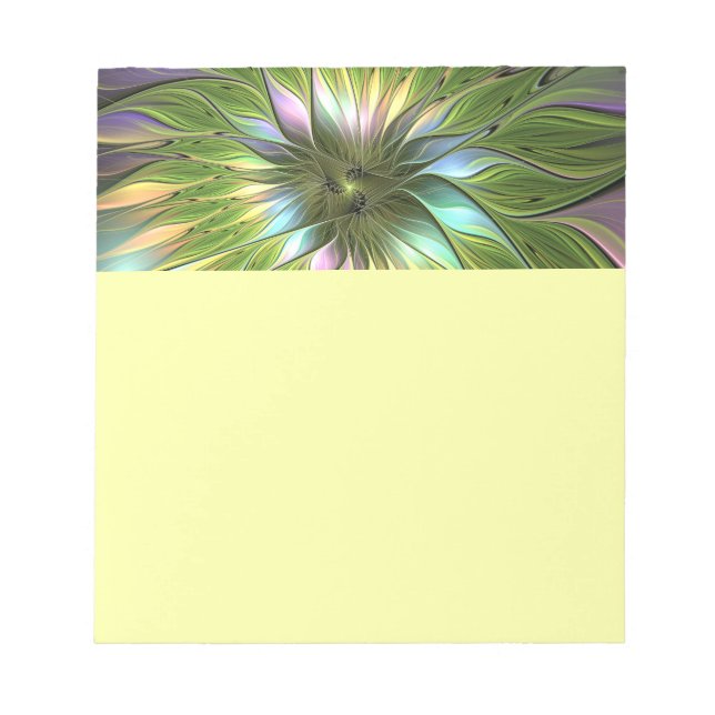 Bloco De Notas Arte Fractal de Flor de Fantasia Colorida Luminosa (Frente)