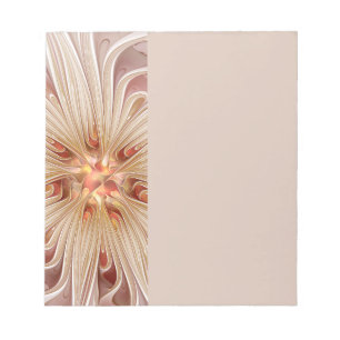Bloco De Notas Arte fractal de flor pastel pêssego moderno abstra