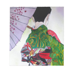 Bloco De Notas Arte japonesa da gueixa com quimono e guarda-chuva