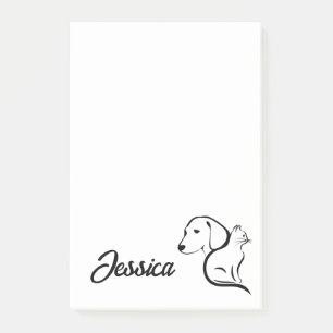 Bloco De Notas Arte Linear de Gato e Cachorro Kawaii