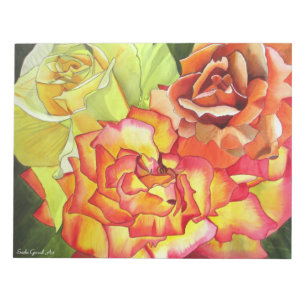 Bloco De Notas Arte original de cor d'água laranja e rosa amarela