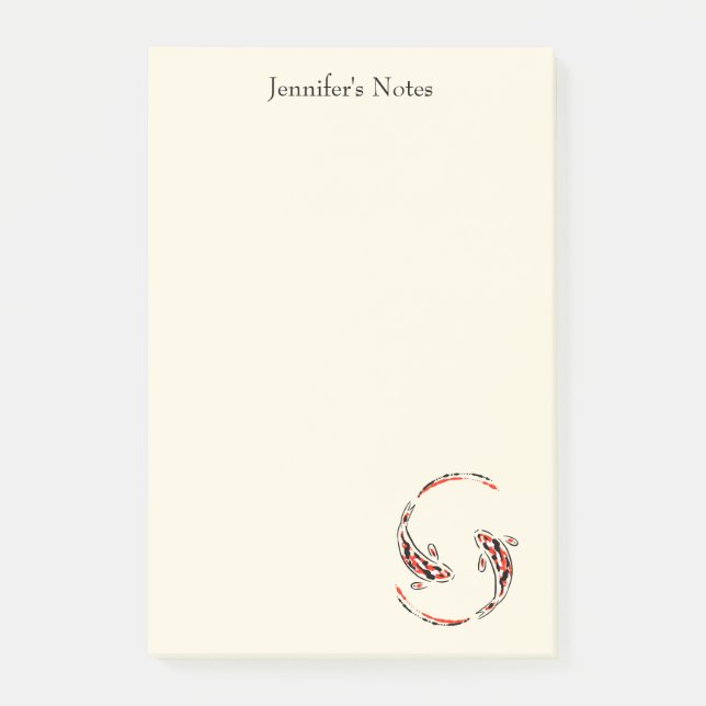 Bloco De Notas Artista de Peixe Koi Negro e Vermelho (Frente)