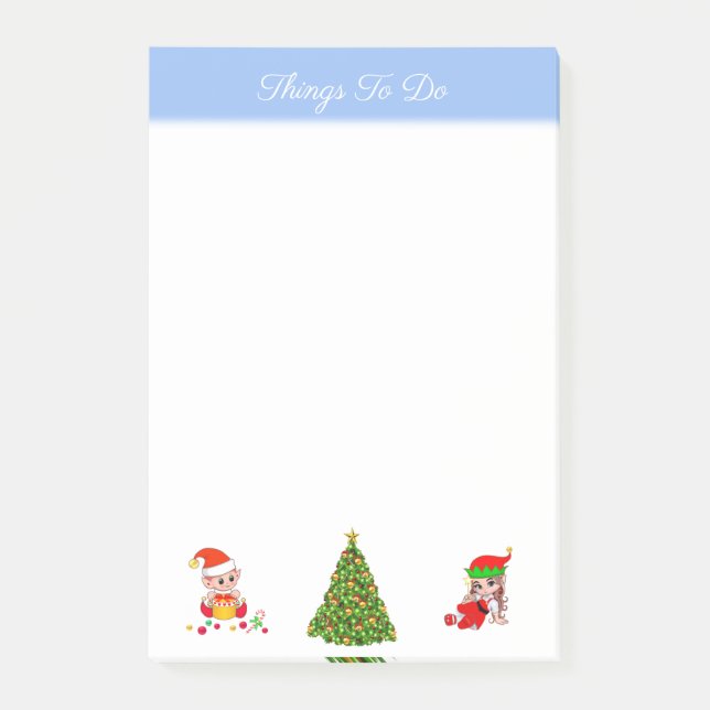 Bloco De Notas Árvore de Natal & Coisas de Elfos para Fazer Post- (Frente)