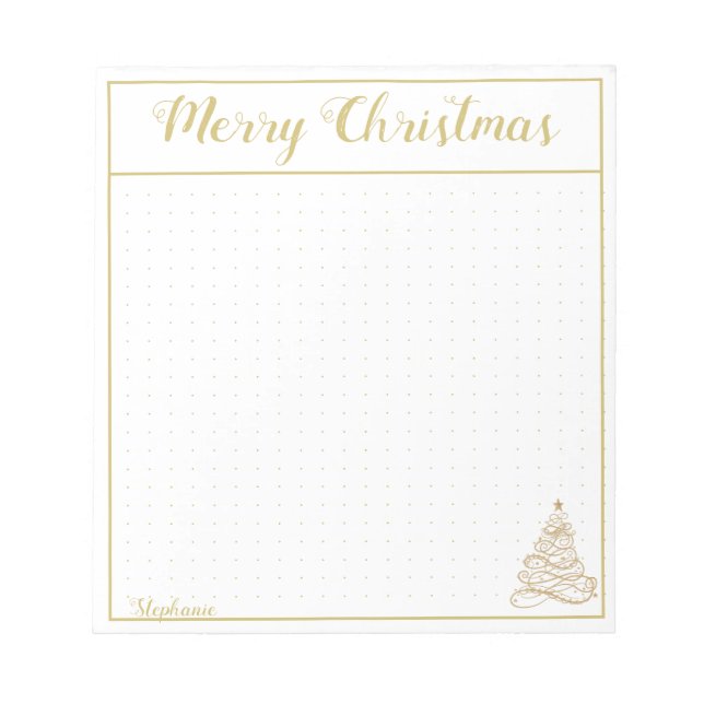 Bloco De Notas Árvore de Natal em Filigrama Dourado: Grade de Pon (Frente)
