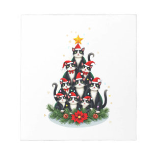 Bloco De Notas Árvore de Natal Gato Tuxedo Luzes de Gato Tuxedo N