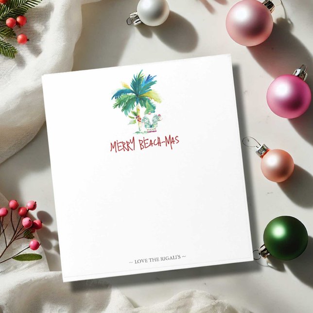 Bloco De Notas Árvore de Palm de Notepads de Natal Tropical (Tropical Christmas notepads Merry Beach Mas palm tree art by Victoria Grigaliunas Do Tell A Belle)